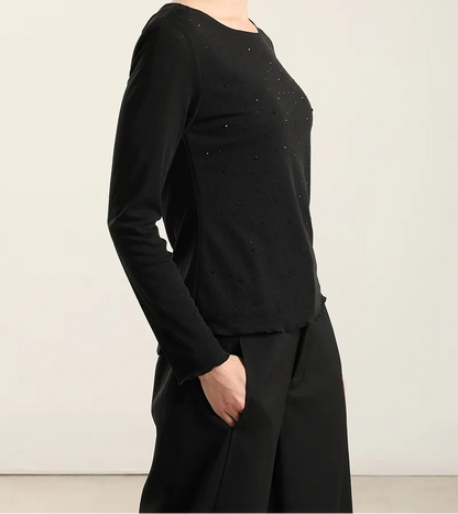 Top Mujer Aplicacion Strass Negro