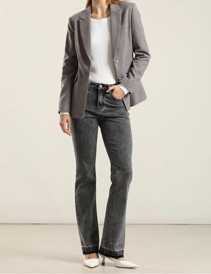 Jeans Mujer Bootcut Tiro Medio Gris