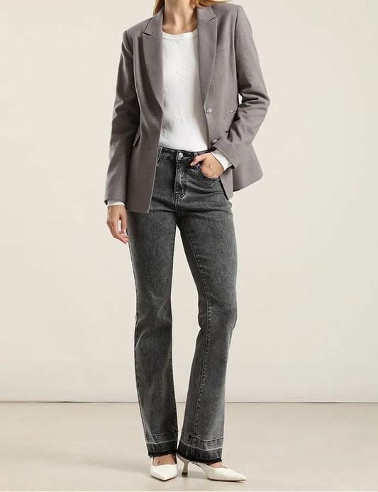 Jeans Mujer Bootcut Tiro Medio Gris