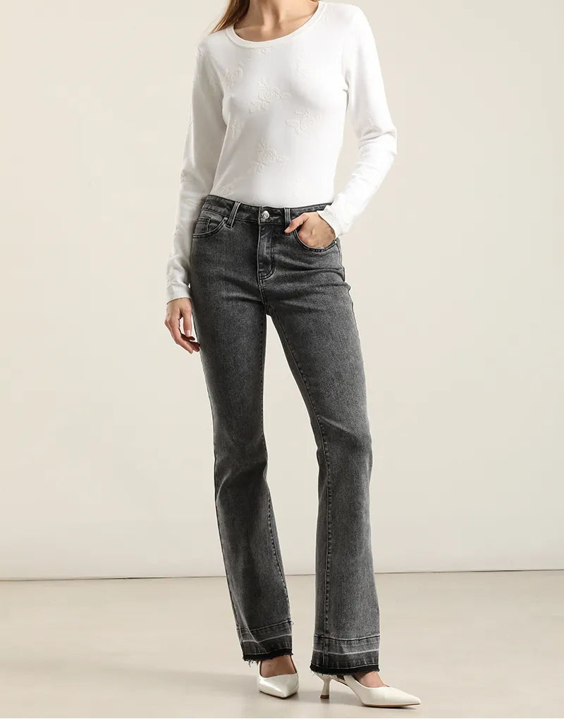 Jeans Mujer Bootcut Tiro Medio Gris