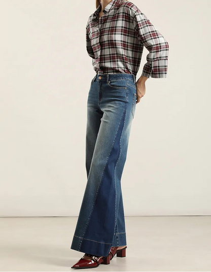 Jeans Mujer Palazzo Contraste Azul