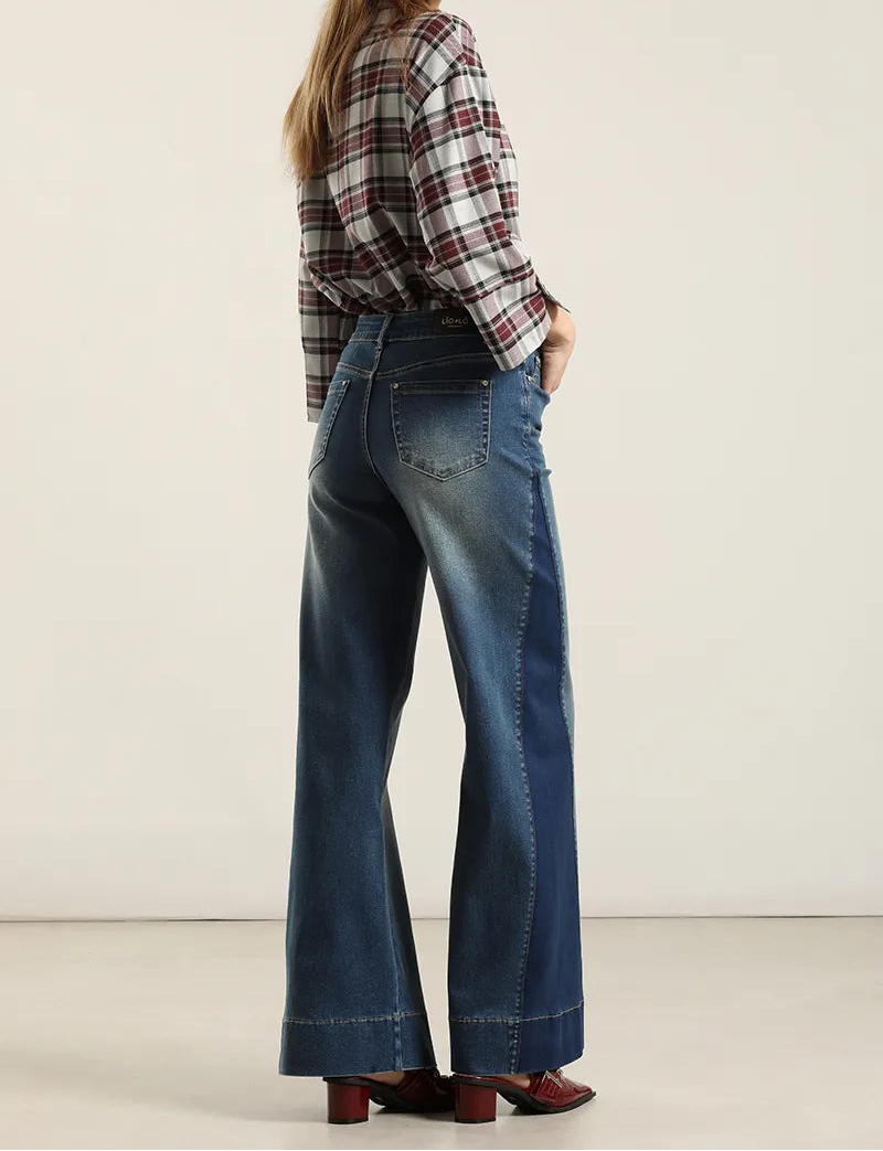 Jeans Mujer Palazzo Contraste Azul