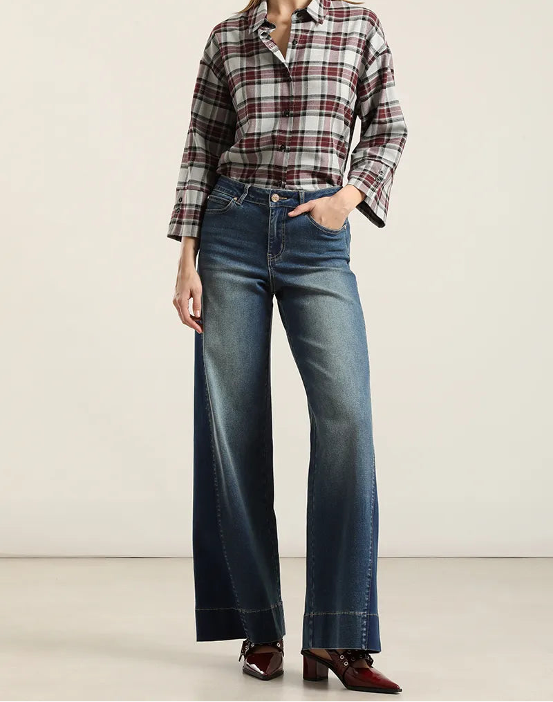 Jeans Mujer Palazzo Contraste Azul