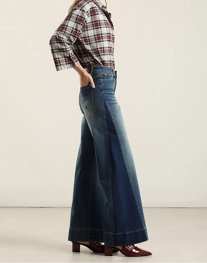 Jeans Mujer Palazzo Contraste Azul