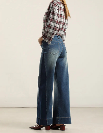Jeans Mujer Palazzo Contraste Azul
