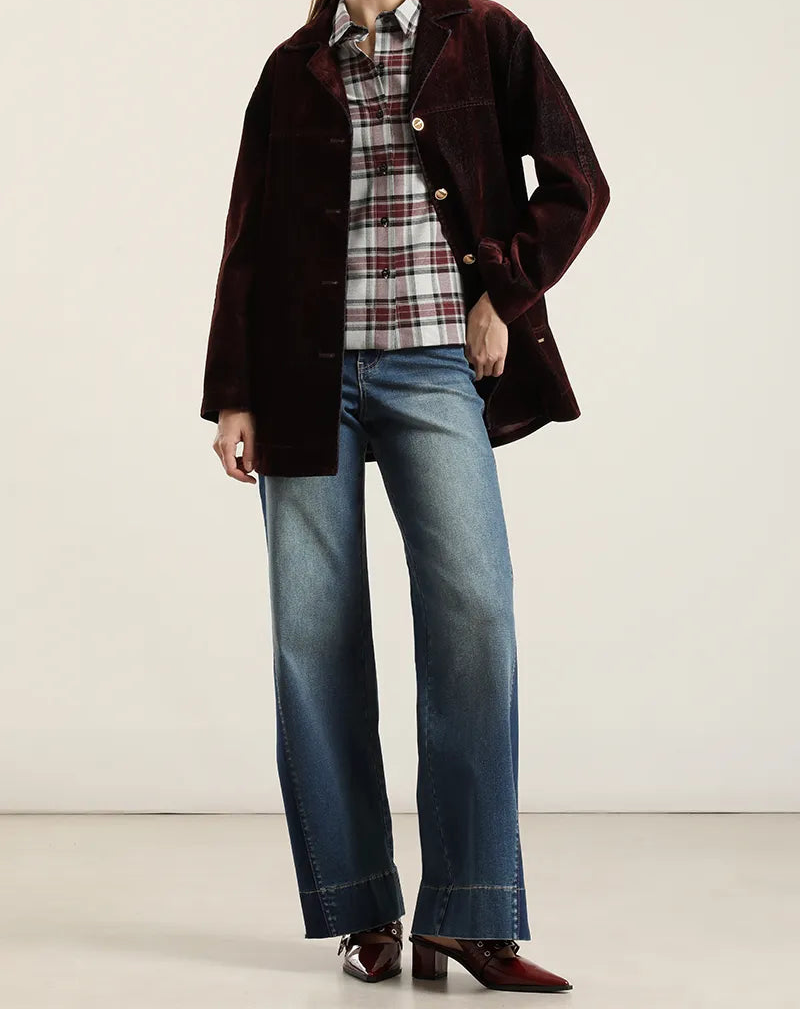 Jeans Mujer Palazzo Contraste Azul