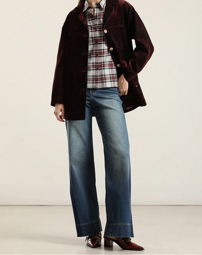 Jeans Mujer Palazzo Contraste Azul