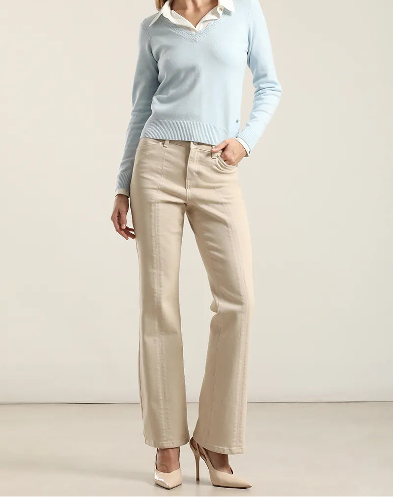 Jeans Mujer Color Bootcut Beige