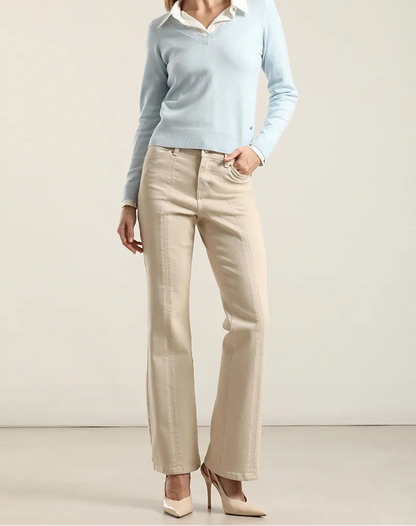 Jeans Mujer Color Bootcut Beige