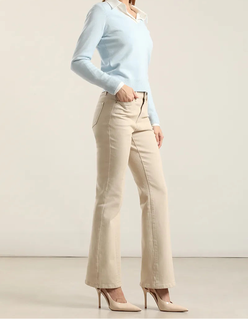 Jeans Mujer Color Bootcut Beige