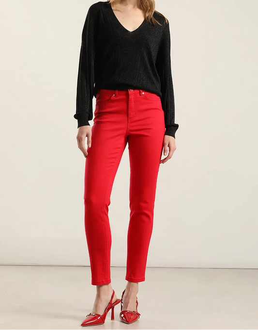 Jeans Mujer Color Skinny Rojo