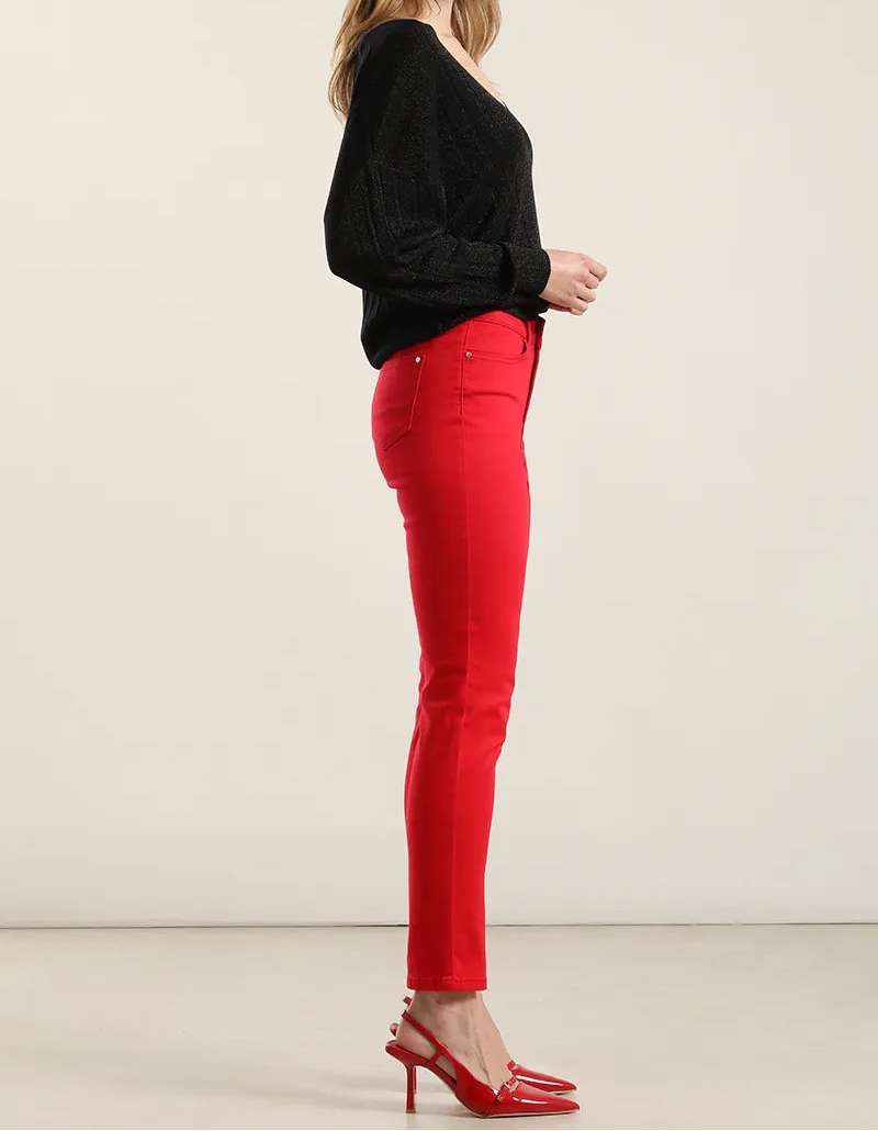 Jeans Mujer Color Skinny Rojo