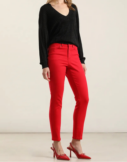 Jeans Mujer Color Skinny Rojo