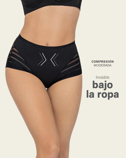 Calzón Mujer Faja Clásico Con Control Moderado De Abdomen Y Bandas En Tul Negro