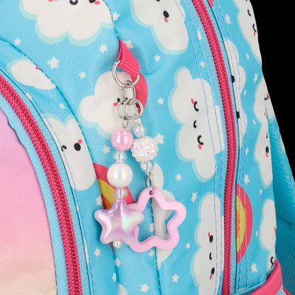 Mochila Escolar Niña Kinder Arcoíris Celeste