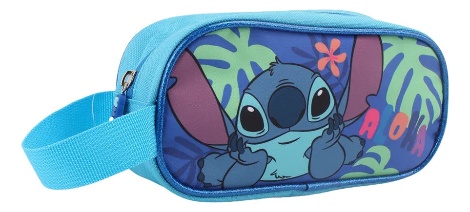 Pack Mochila Con Ruedas Unisex Stitch Estuche Lonchera Set 3 Pcs Azul