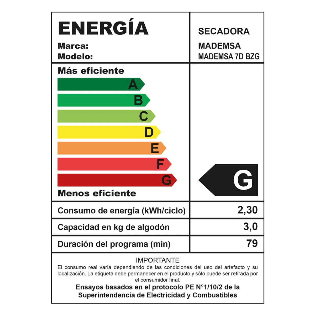 Secadora 7D BZG capacidad 7kg