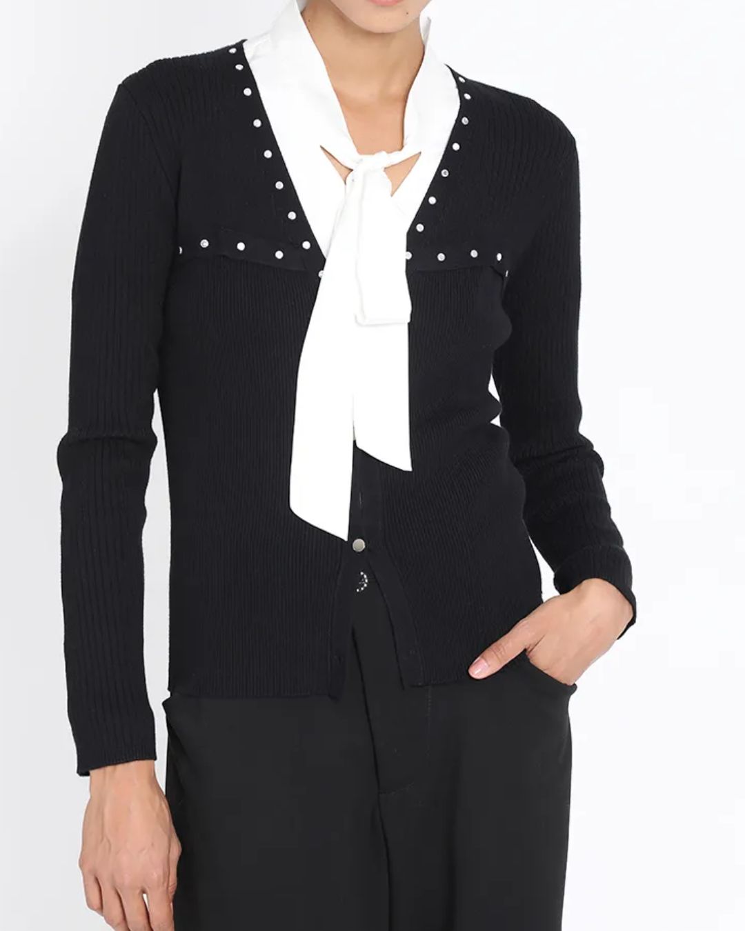 Cardigan Tejido Mujer Punto Remaches Negro