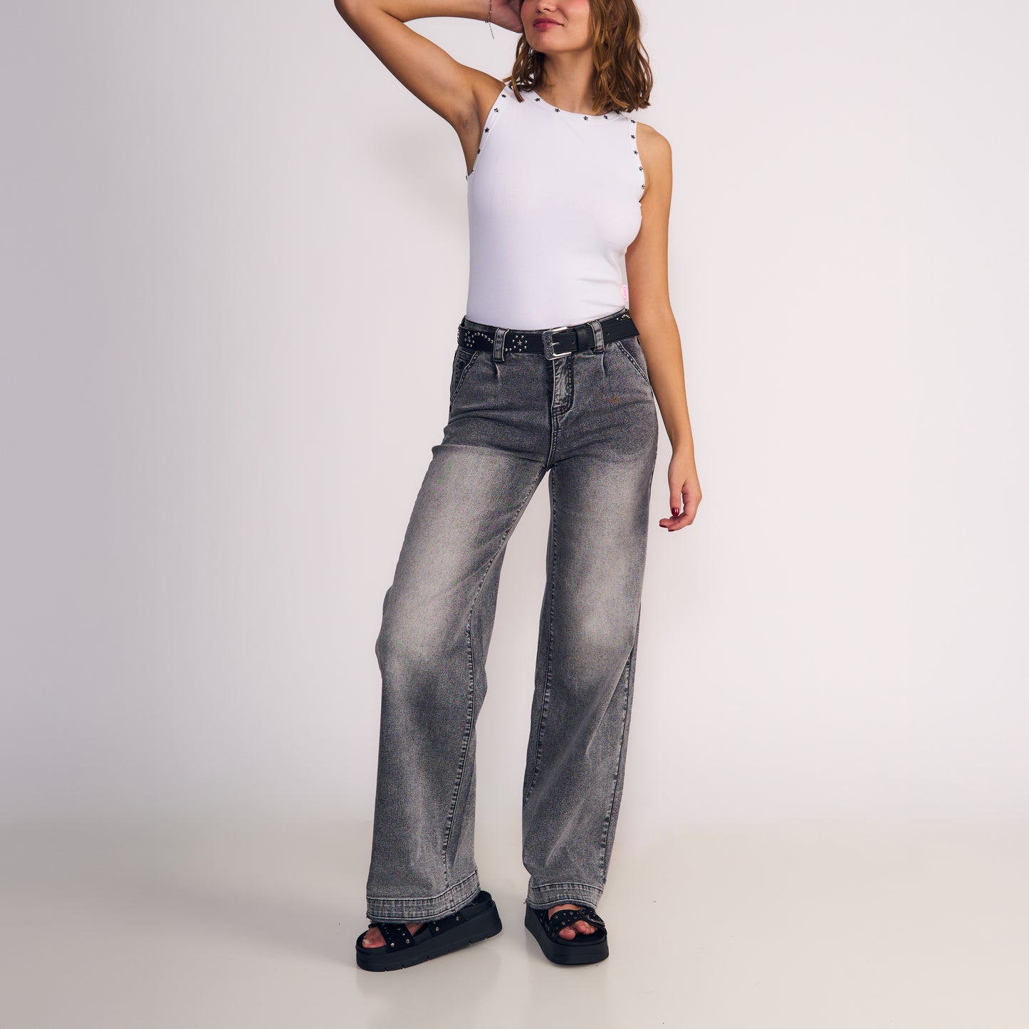 Jeans Mujer Wide Leg Gris
