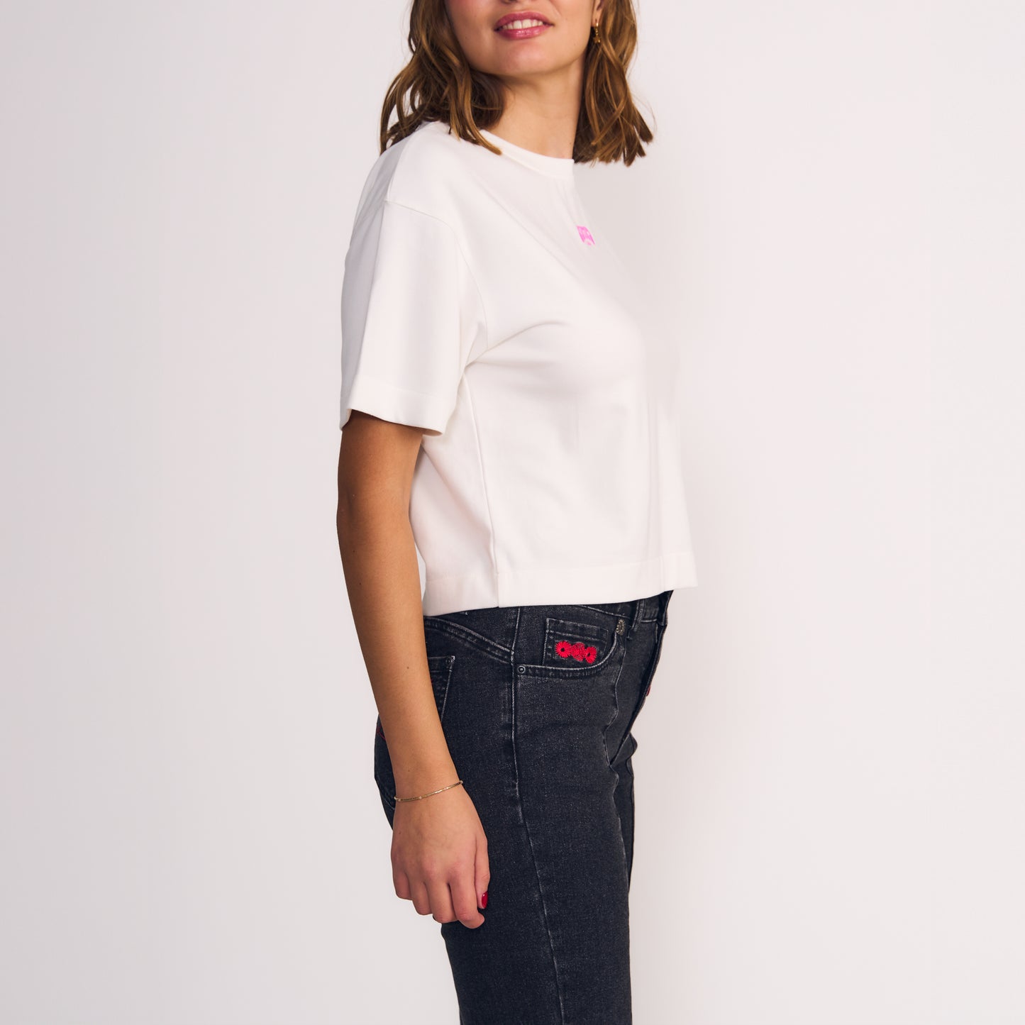 Polera Mujer Manga Corta Estampado Blanco