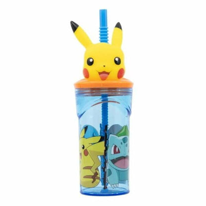 Vaso con caña y figura 3D de Pikachu de la serie Pokémon 360ml