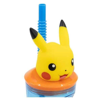 Vaso con caña y figura 3D de Pikachu de la serie Pokémon 360ml