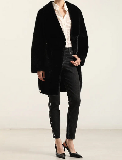Abrigo Mujer Reversible Efecto Piel Negro