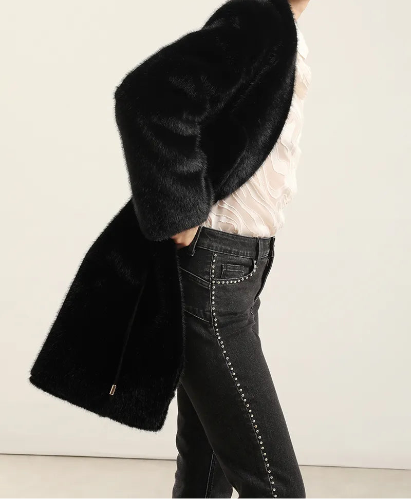Abrigo Mujer Reversible Efecto Piel Negro