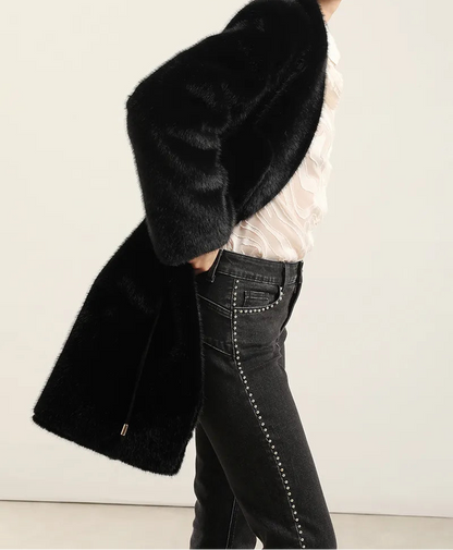 Abrigo Mujer Reversible Efecto Piel Negro