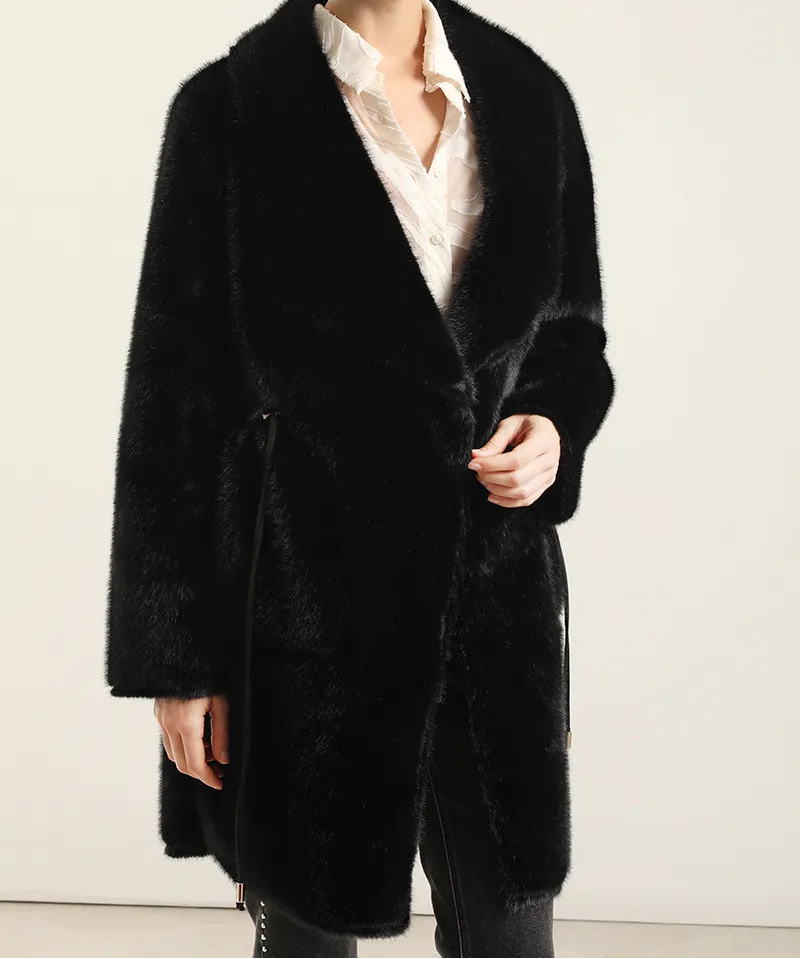 Abrigo Mujer Reversible Efecto Piel Negro