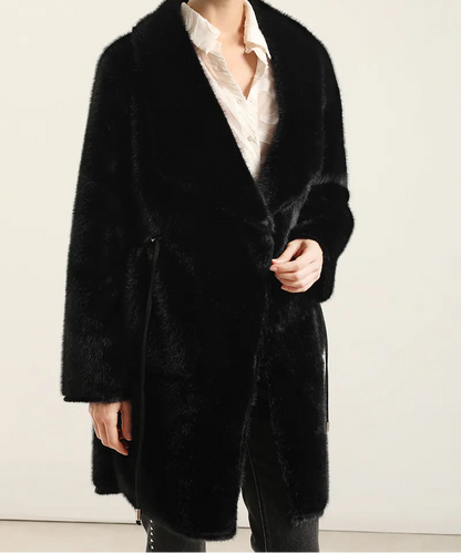 Abrigo Mujer Reversible Efecto Piel Negro