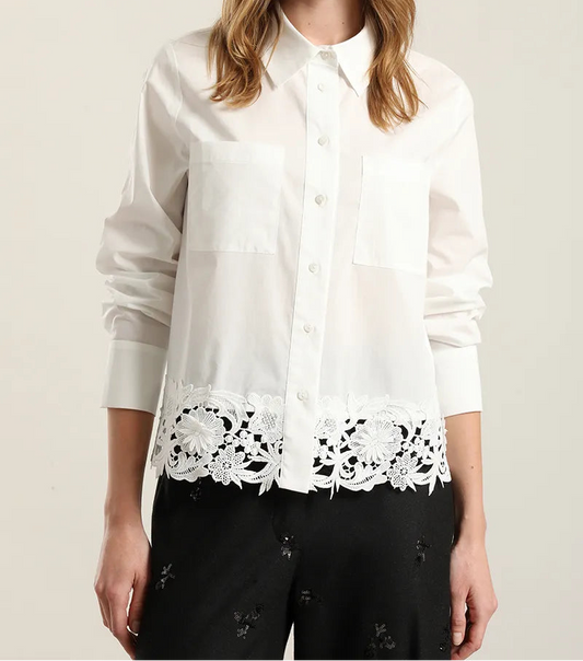 Camisa Mujer Algodon Ruedo Guipur Crudo