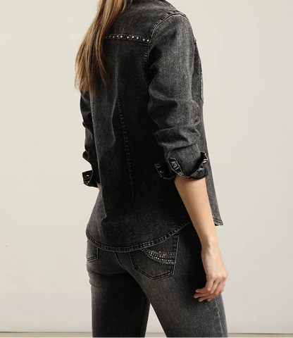 Camisa Mujer Denim Tachas Gris