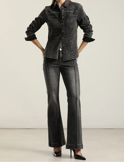 Camisa Mujer Denim Tachas Gris