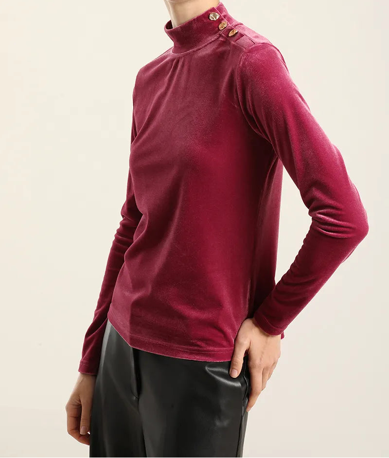 Top Mujer Velvet Botones Fantasia Fucsia
