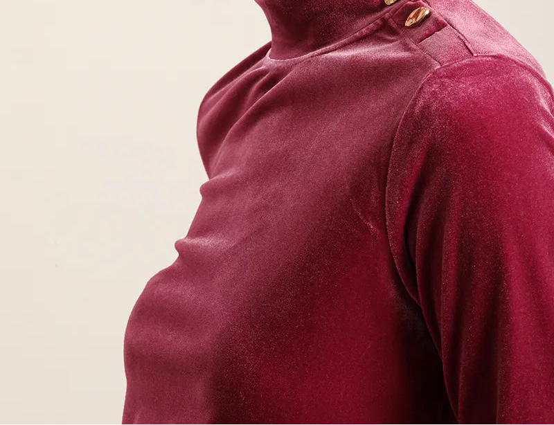 Top Mujer Velvet Botones Fantasia Fucsia