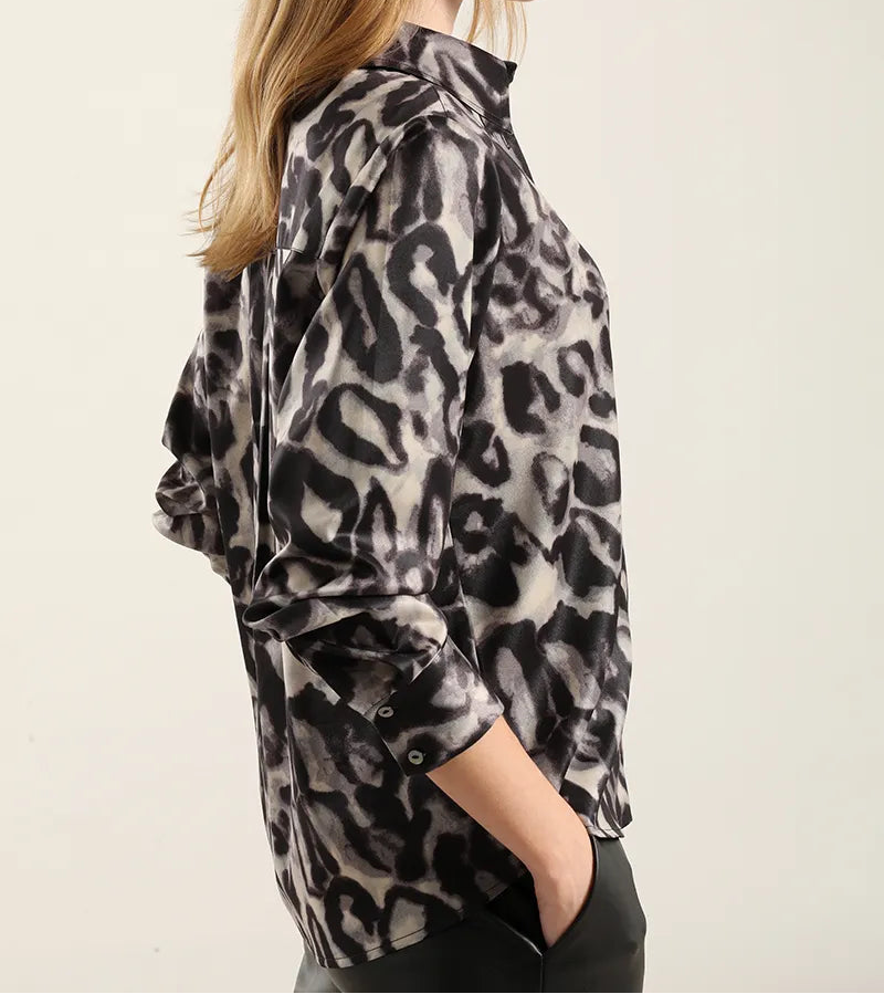 Blusa Mujer Satin Estampado Negro