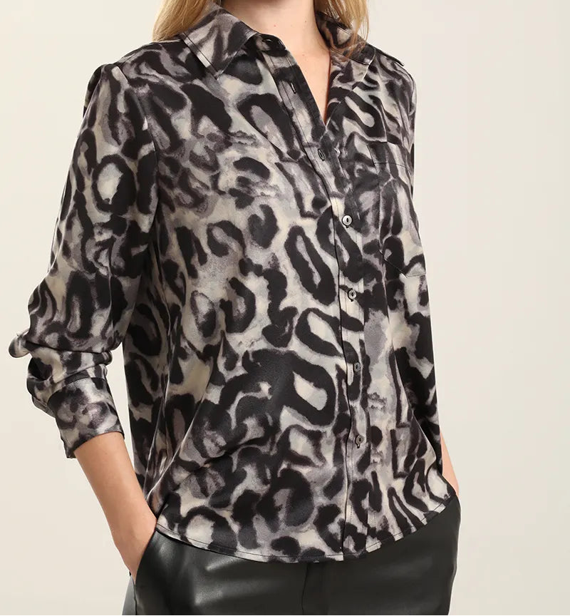 Blusa Mujer Satin Estampado Negro