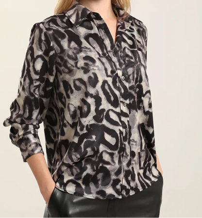 Blusa Mujer Satin Estampado Negro