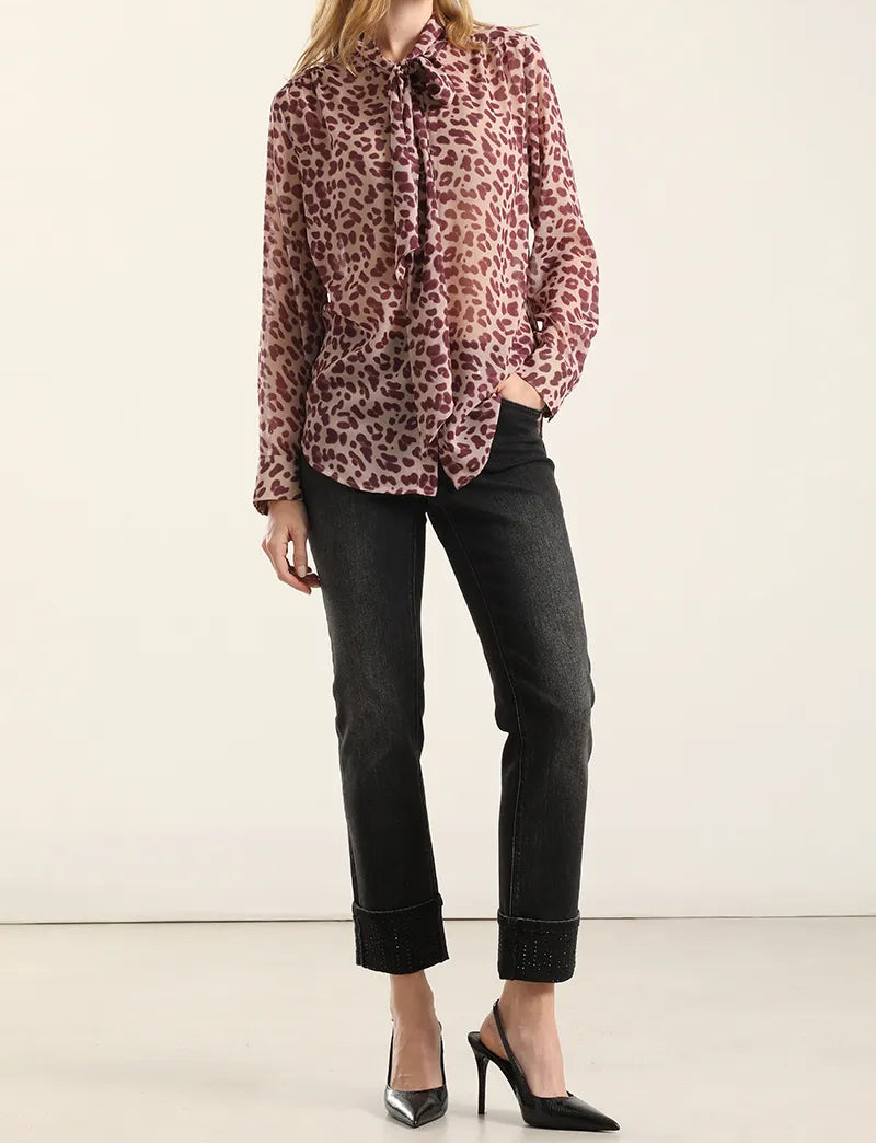 Blusa Mujer Estampado Animal Print Burdeo