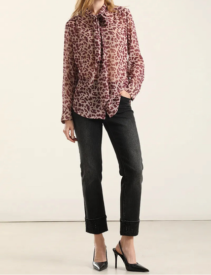 Blusa Mujer Estampado Animal Print Burdeo