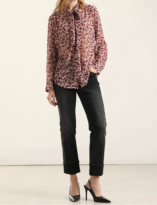Blusa Mujer Estampado Animal Print Burdeo