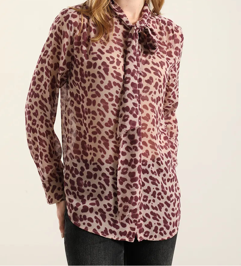 Blusa Mujer Estampado Animal Print Burdeo