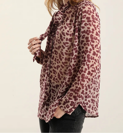 Blusa Mujer Estampado Animal Print Burdeo