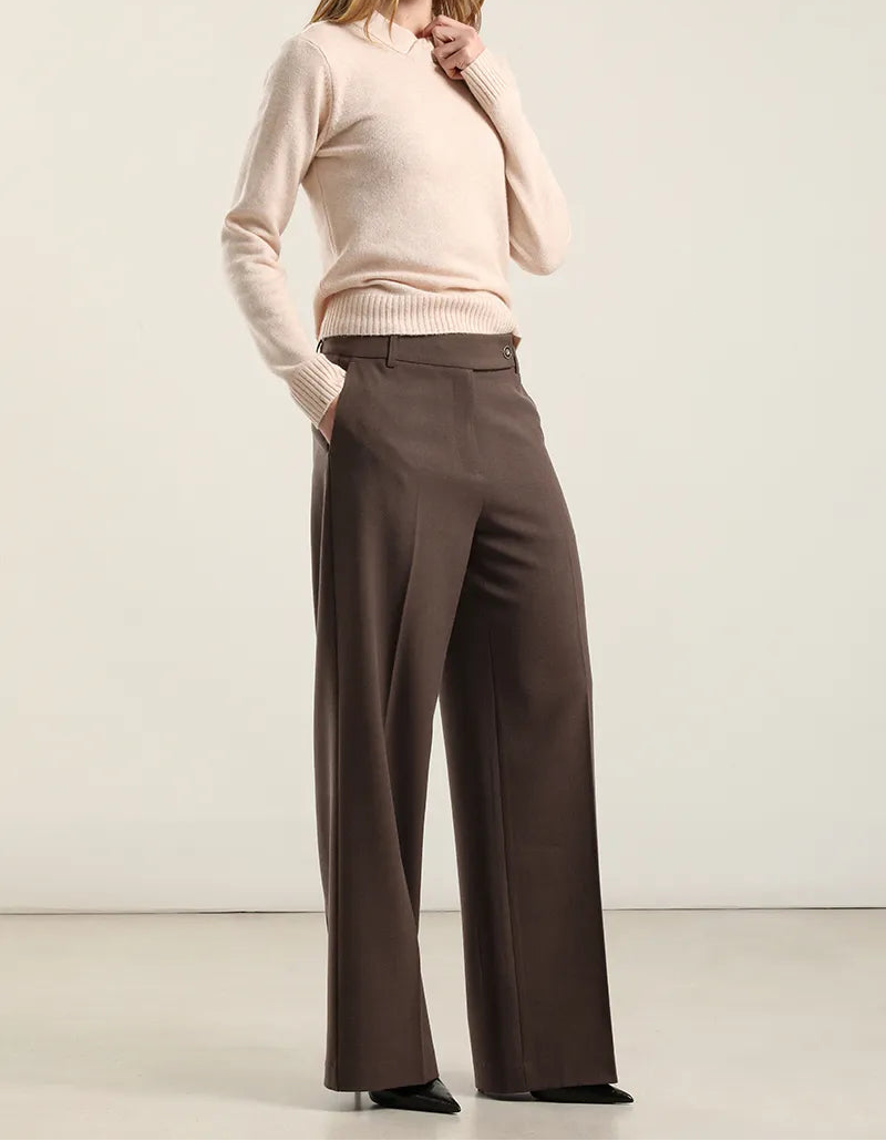 Pantalon Mujer Recto Melange Café