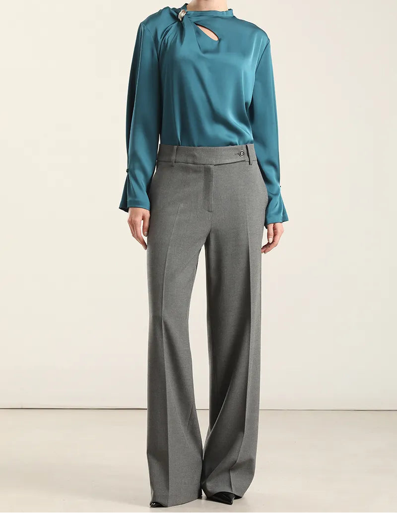 Pantalon Mujer Recto Melange Gris