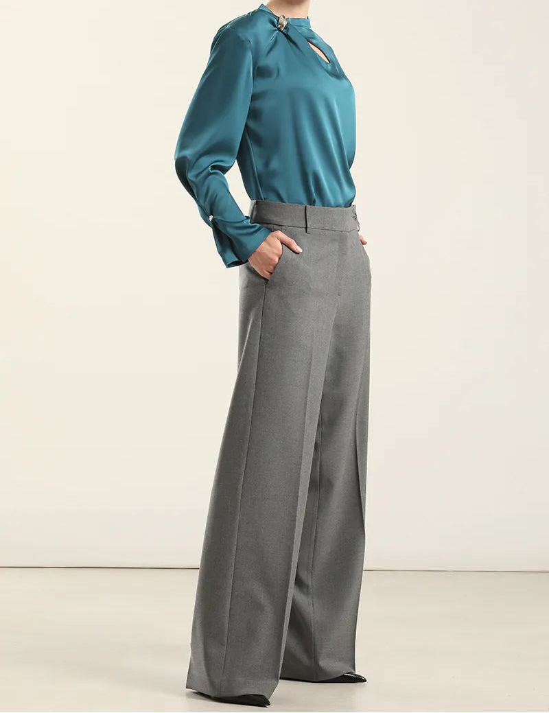 Pantalon Mujer Recto Melange Gris