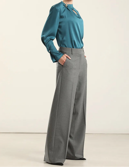 Pantalon Mujer Recto Melange Gris