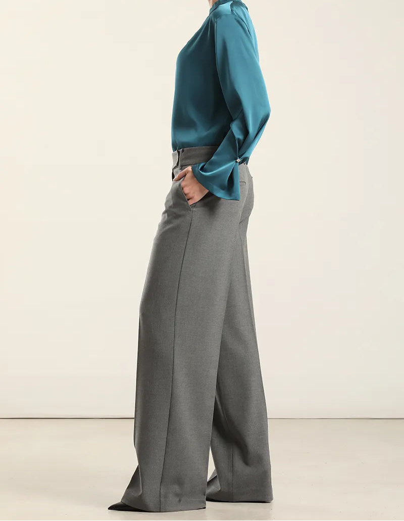 Pantalon Mujer Recto Melange Gris