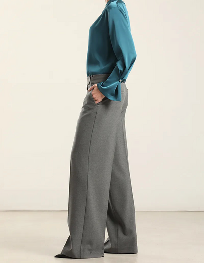 Pantalon Mujer Recto Melange Gris